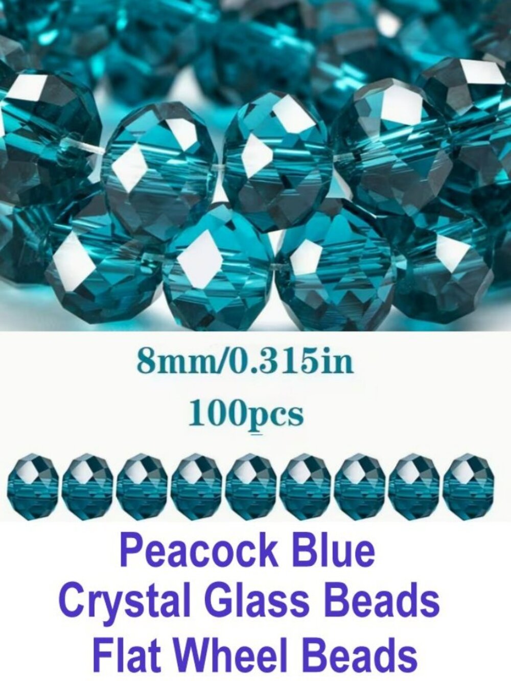 Peacock Blue Imitation  Crystal Glass Beads  Flat Wheel Beads  8mm